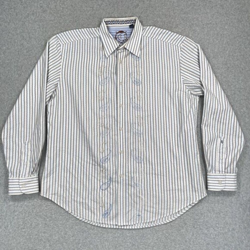 Robert Graham Shirt Mens XL‎ Paisley Striped Flip Cuff Collar Dollar Sign Eyes - Picture 2 of 15